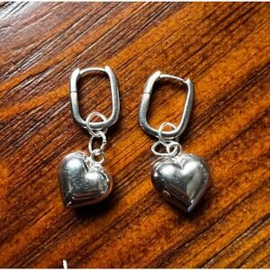 Sterling silver 925 puffy heart drop dangle earrings dainty love Valentine gift